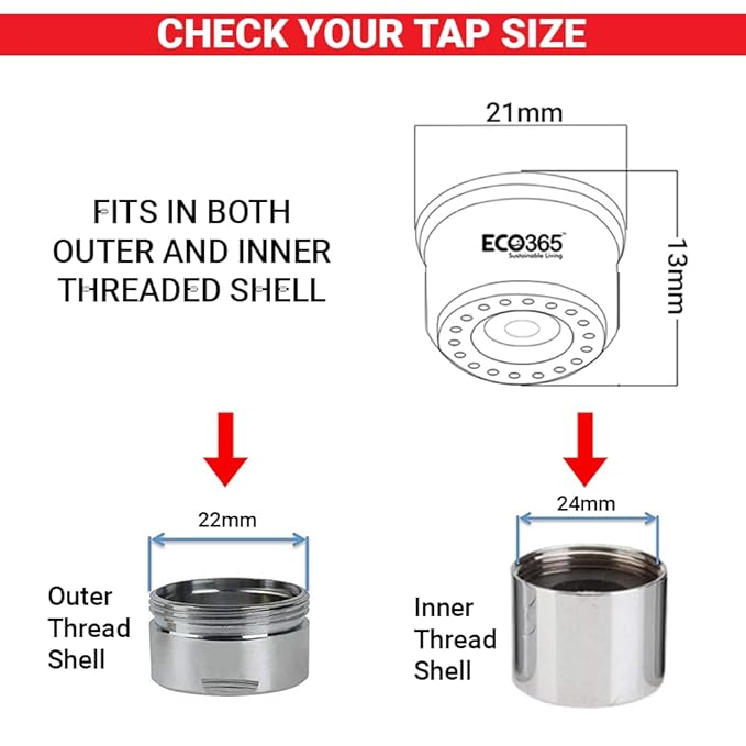 ECO365 Anti Clogging 3LPM Shower Flow Aerator (Pack of 3) | Fits in both Inner(24mm) & Outer(22mm) Threaded Shell | & Saves upto 80% of Water