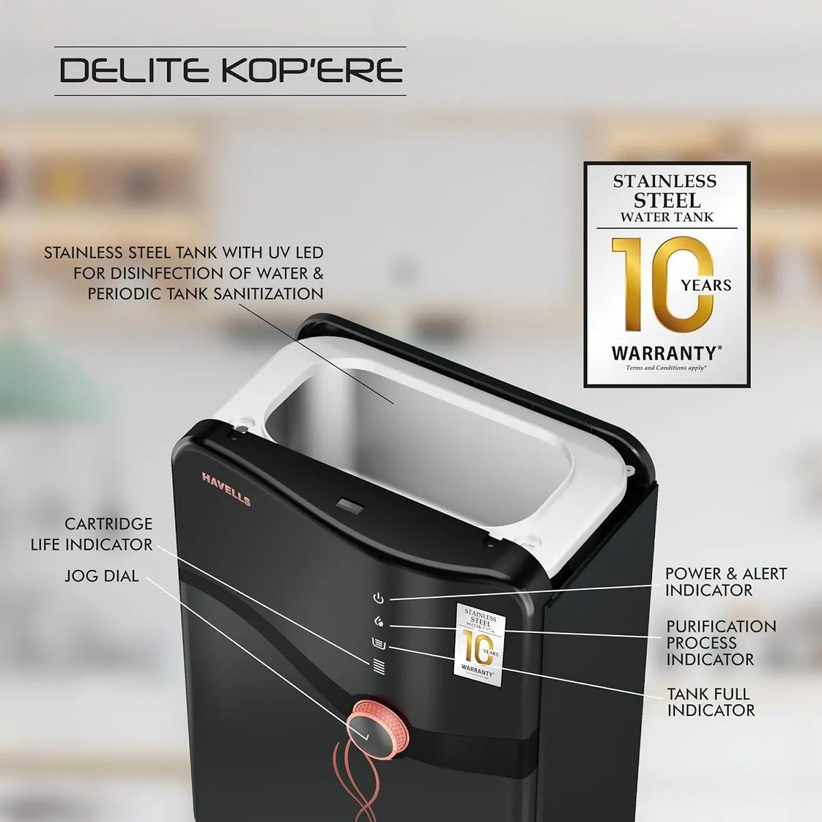 Havells Delite Kop'ere RO + Alkaline Water Purifier